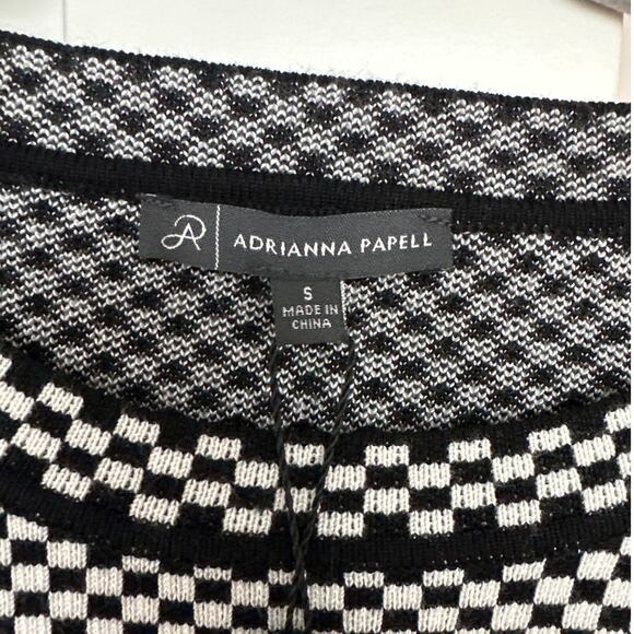 Adrianna Papell Black & White Knit Crew Neck Jacquard Cap Sleeve, Size S, NWT - Picture 4 of 6